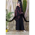 Embroidered abaya with Butterfly sleeves- Black-Coral